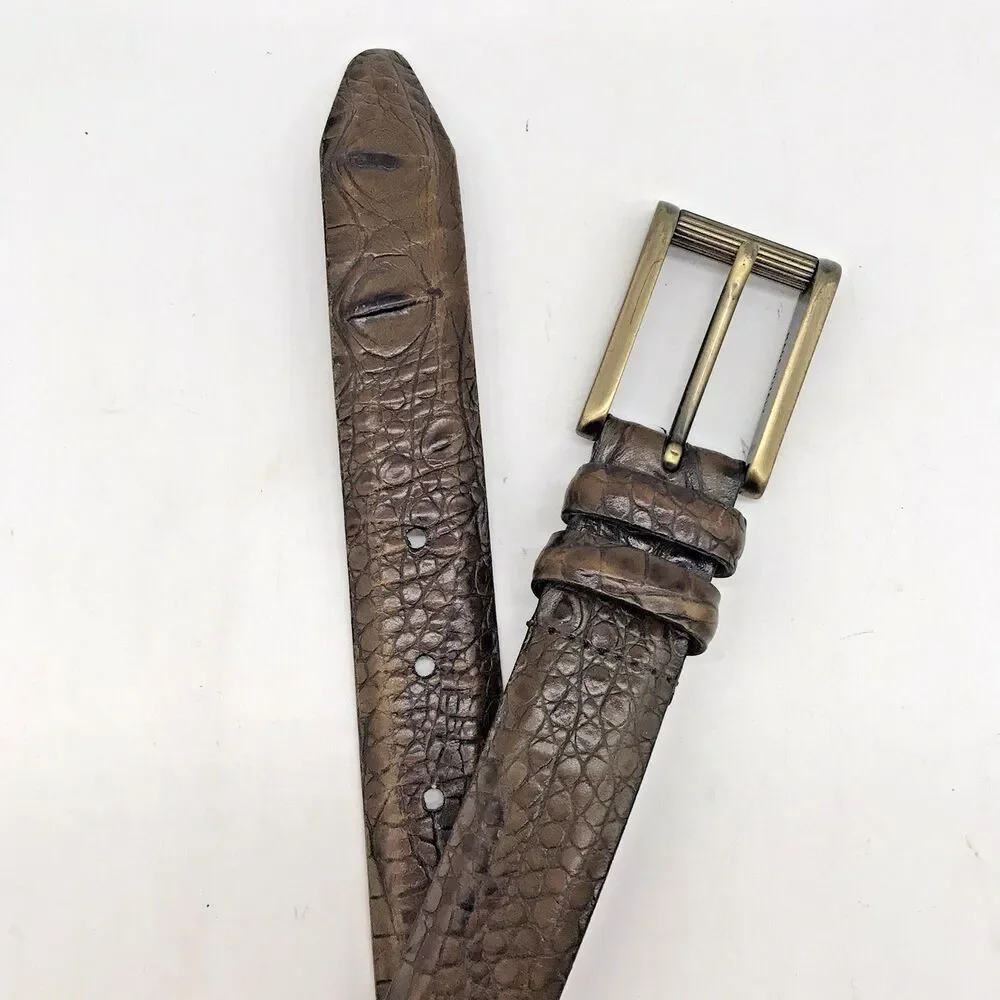 Tulliani Croc Embossed Italian Calfskin Belt Men's 46 Brown Roller Belt 2103 USA